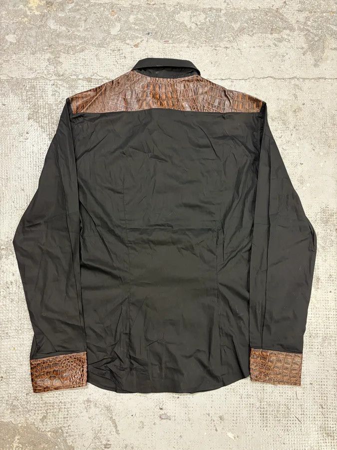 Just Cavalli 2000s Cavalli Black & Brown Crocodile Effect Embossed Leather Shirt Size US L / EU 52-54 / 3 - 6 Thumbnail