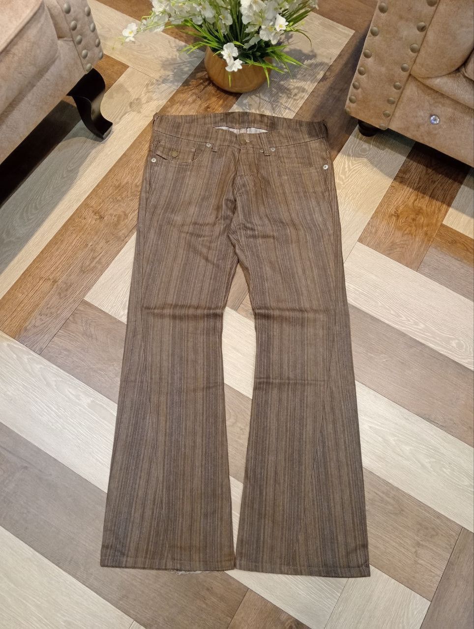 TORNADO MART JAPAN BROWN STRIPED FLARED DENIM PANTS
