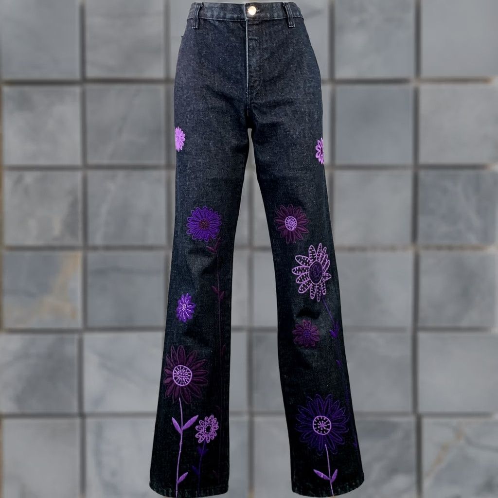 Moschino MOSCHINO Jeans Indigo Purple Floral Straight 6 Womens Col or Indigo Purple Floral Denim Twill Cotton Jeans Size 28" / US 6 / IT 42 - 1 Thumbnail