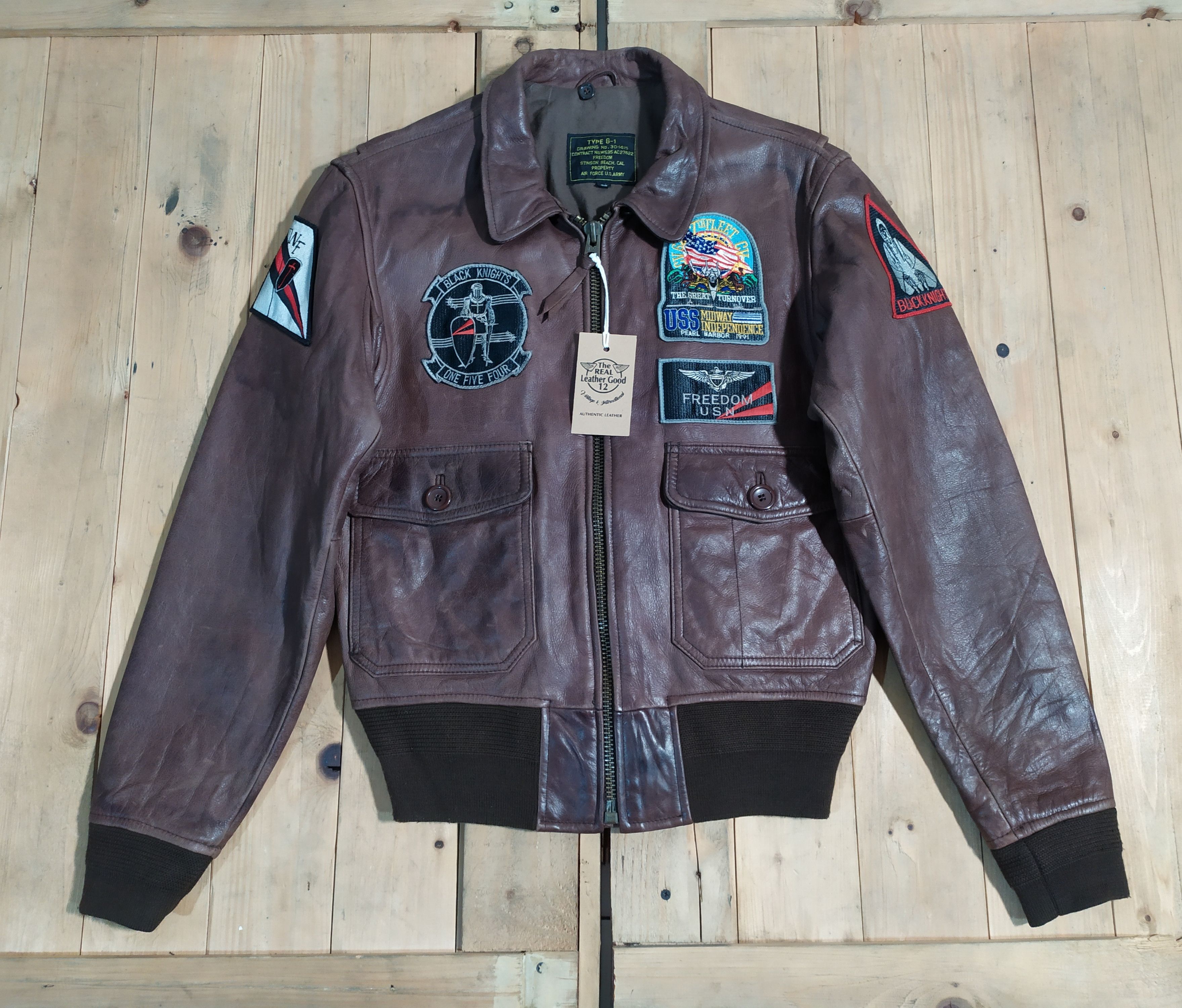 Vintage FREEDOM STINSON BEACH LEATHER TYPE G1 USN FULL PATCH JACKET ...