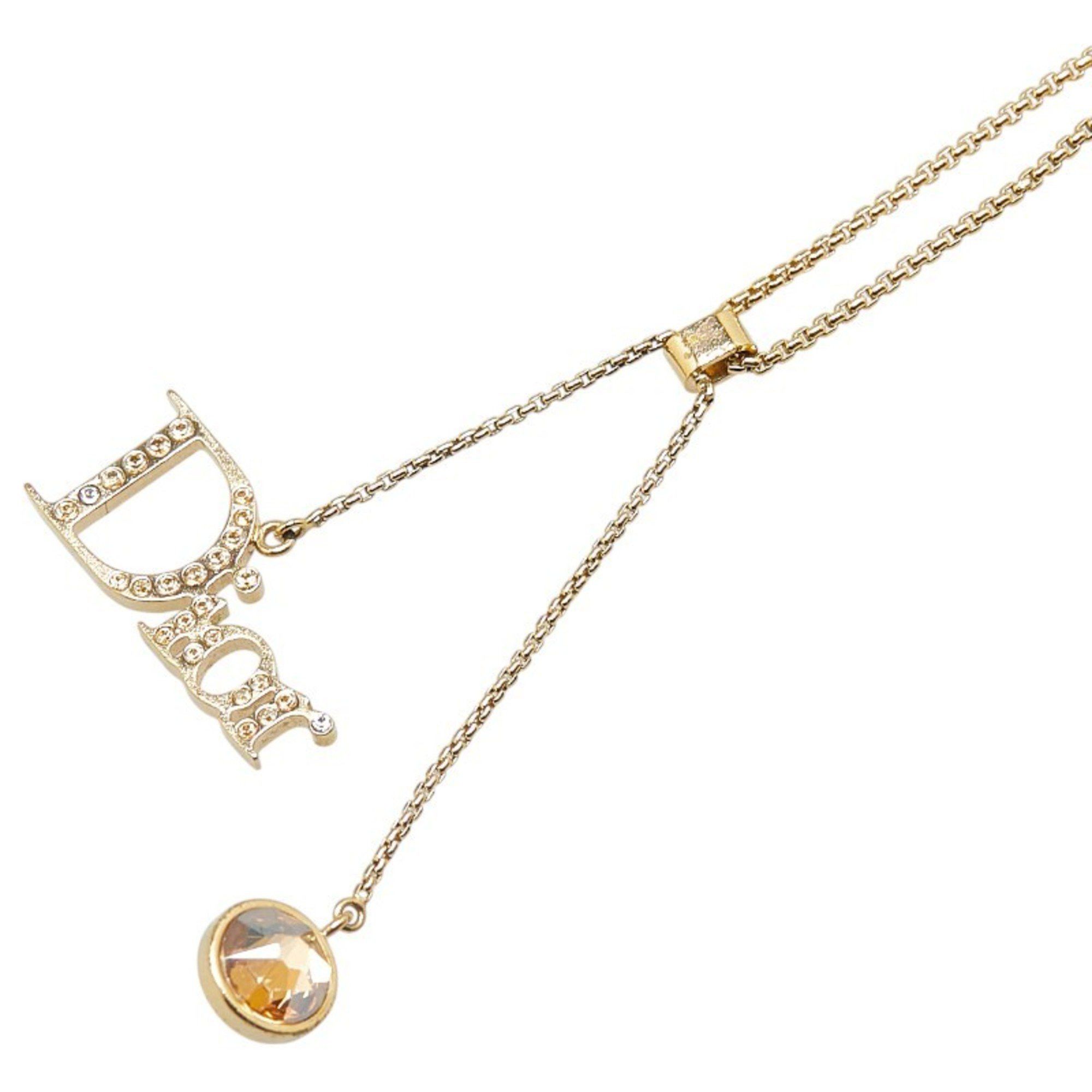 Christian Dior Dior logo rhinestone necklace gold plated for women.