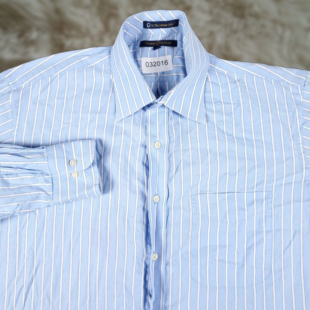 Tommy Hilfiger Tommy Hilfiger Shirt Mens Large Blue White Striped Button-Up Long Sleeve - Classic Preppy American Style Shirt Mens L Blue Striped Button-Down Size US L / EU 52-54 / 3 - 1 Thumbnail