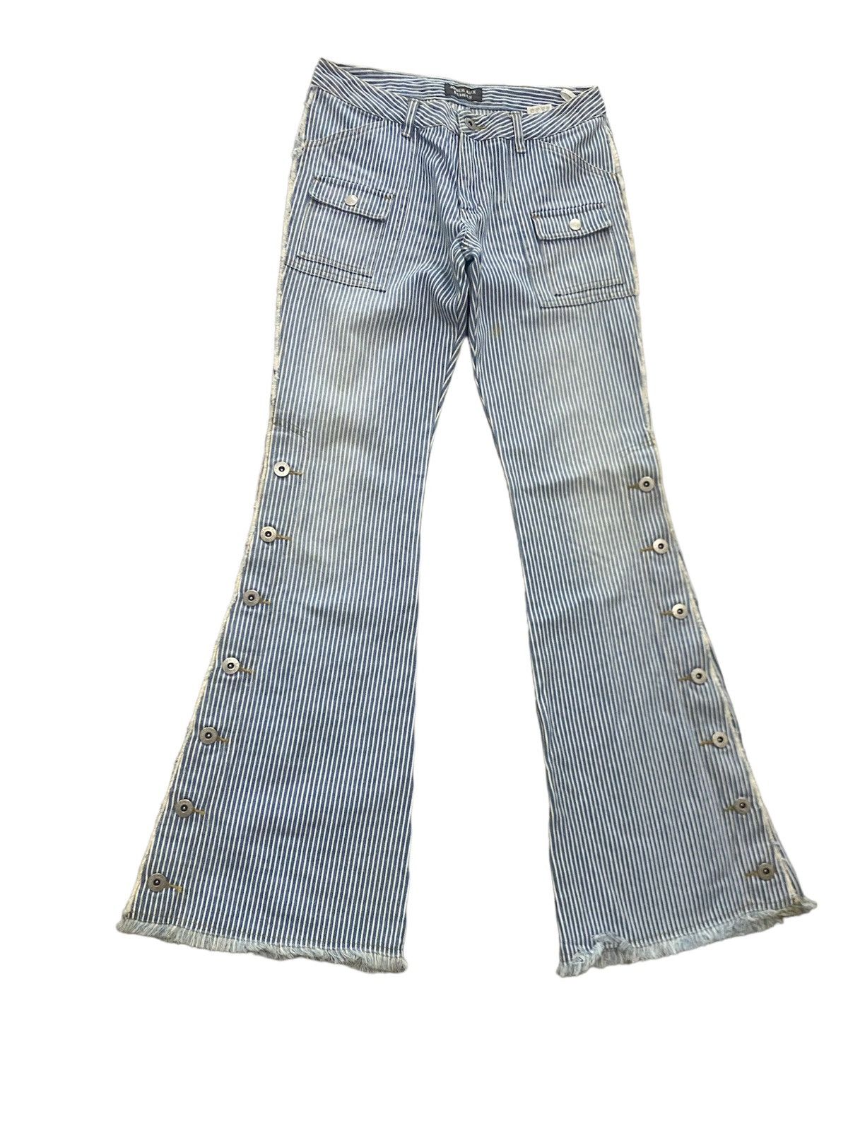 If Six Was Nine × Japanese Brand × KMRii Flare Jeans Jouer Aux Echecs Low Rise Stripe Bush Pants Size US 27 - 2 Thumbnail