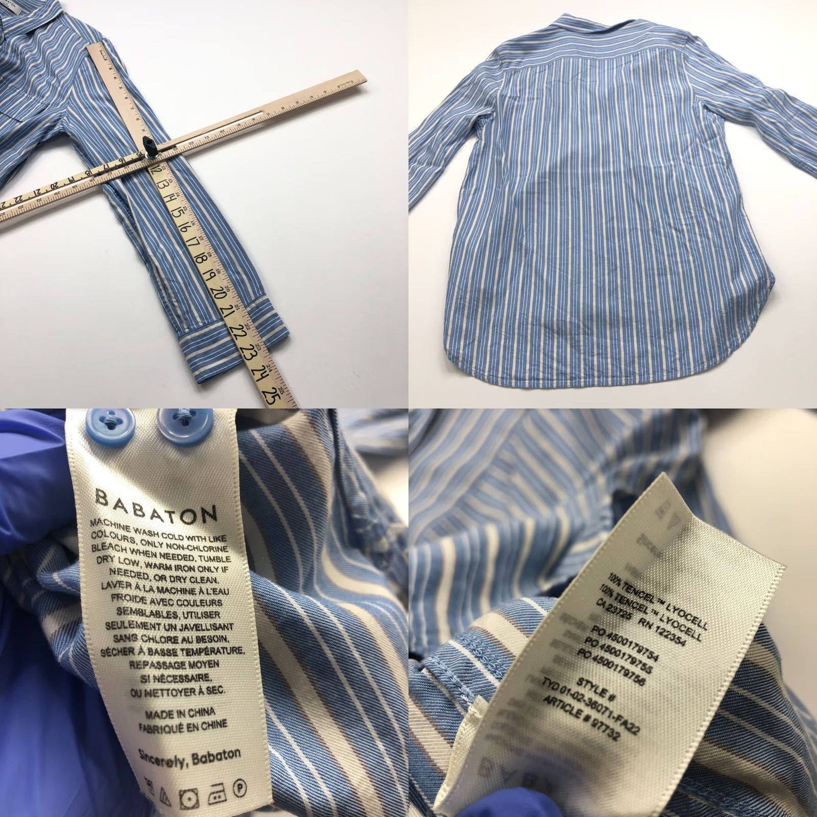 Vintage Babaton Shirt Tunic Long Sleeve Striped Button-Up Lyocell Tencel Blue M Women Adult Regular Casual Vintage No Size M / US 6-8 / IT 42-44 - 8 Thumbnail