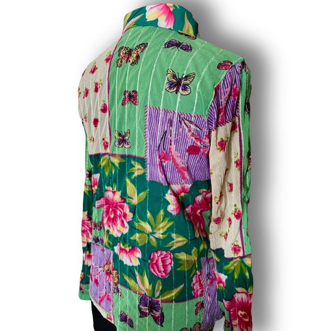 Vintage Vtg. Y2K Besol Sheer Faux Patchwork Butterfly Blouse Size S / US 4 / IT 40 - 5 Thumbnail