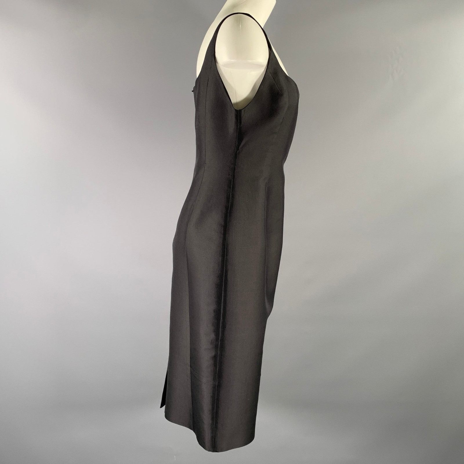 Luciano Barbera LUCIANO BARBERA Size 8 Black Silk Wool Scoop Neck Dress Size M / US 6-8 / IT 42-44 - 2 Thumbnail