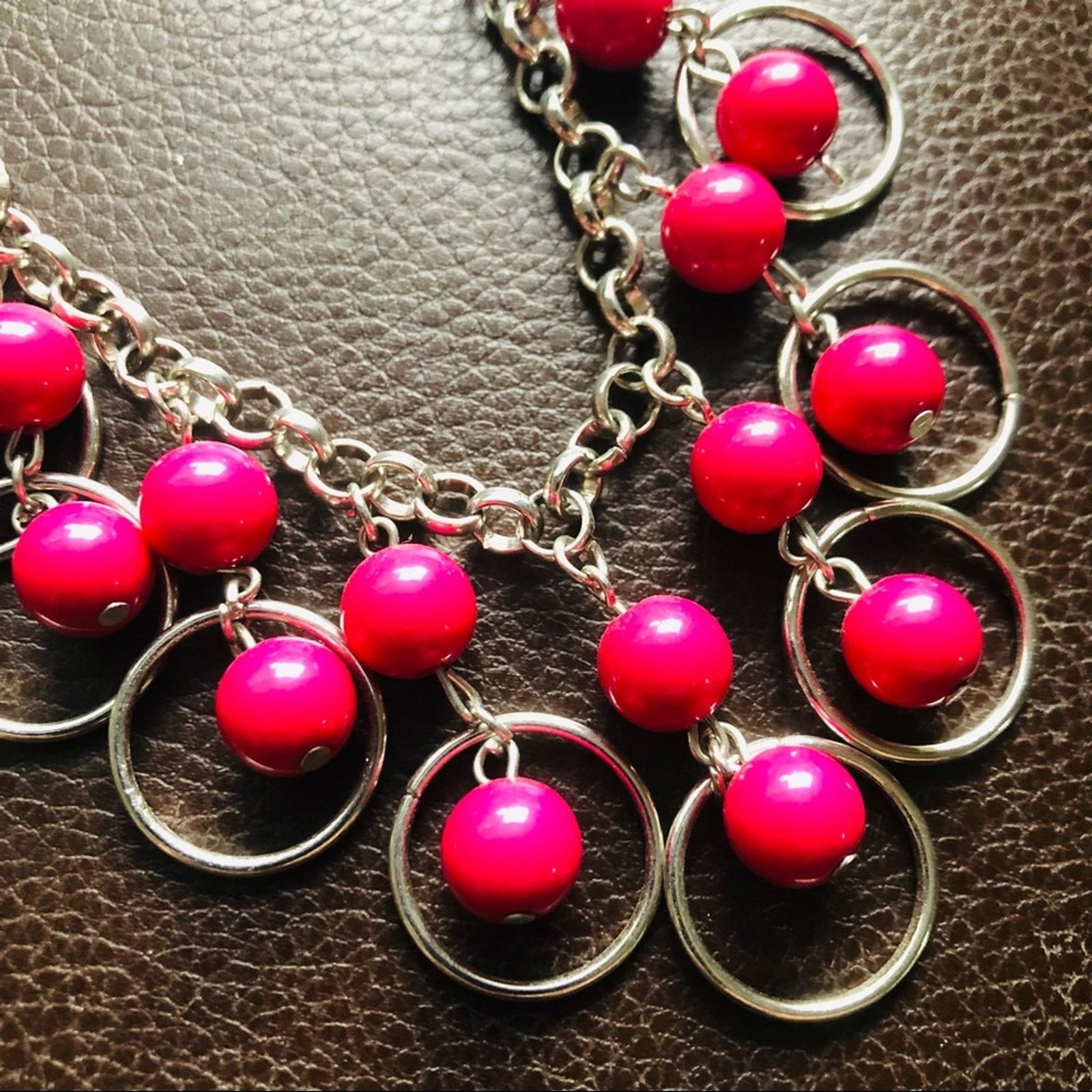 Jewelry Fuchsia pink beaded chain statement necklace Size ONE SIZE - 6 Thumbnail