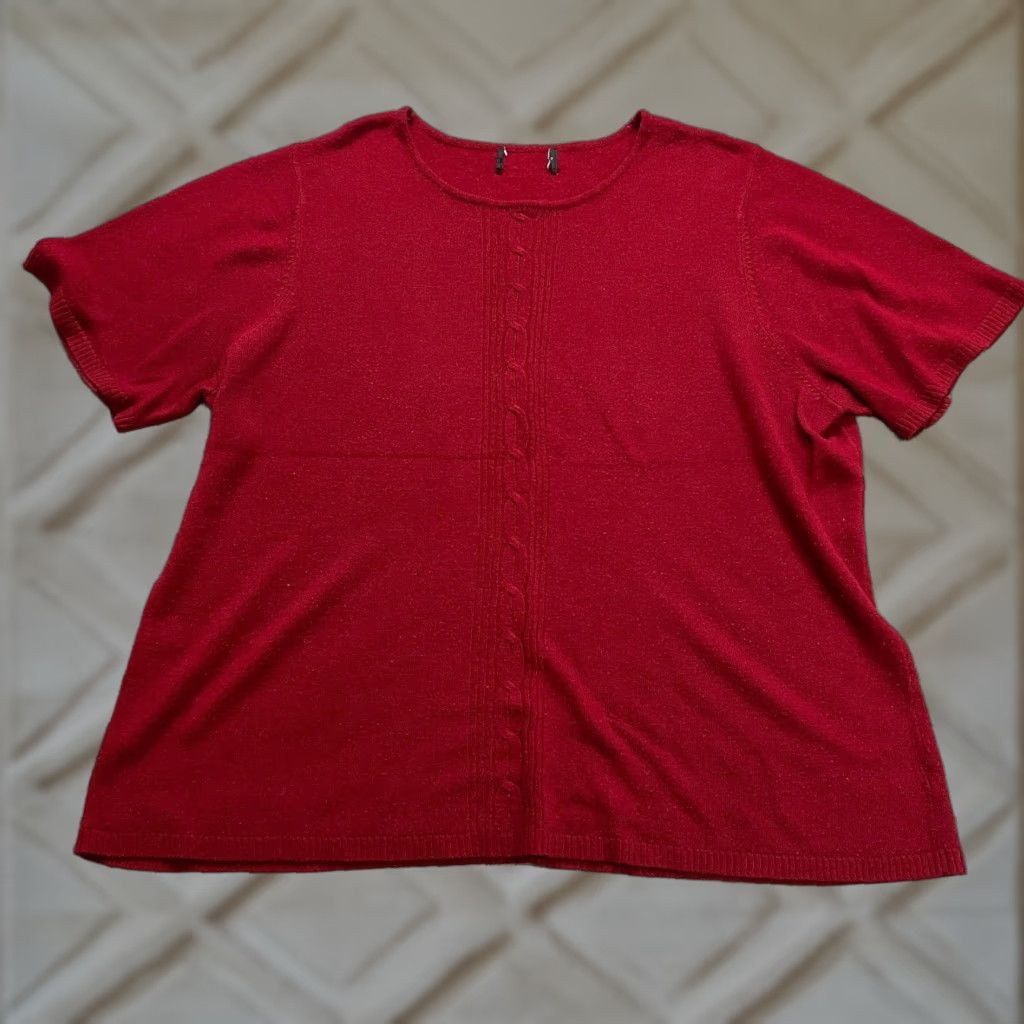 Vintage Unbranded Crew Neck Knit Sweater 2XL Red Solid Short Sleeve Casual Womens Size XXL / US 16-18 / IT 52-54 - 1 Thumbnail