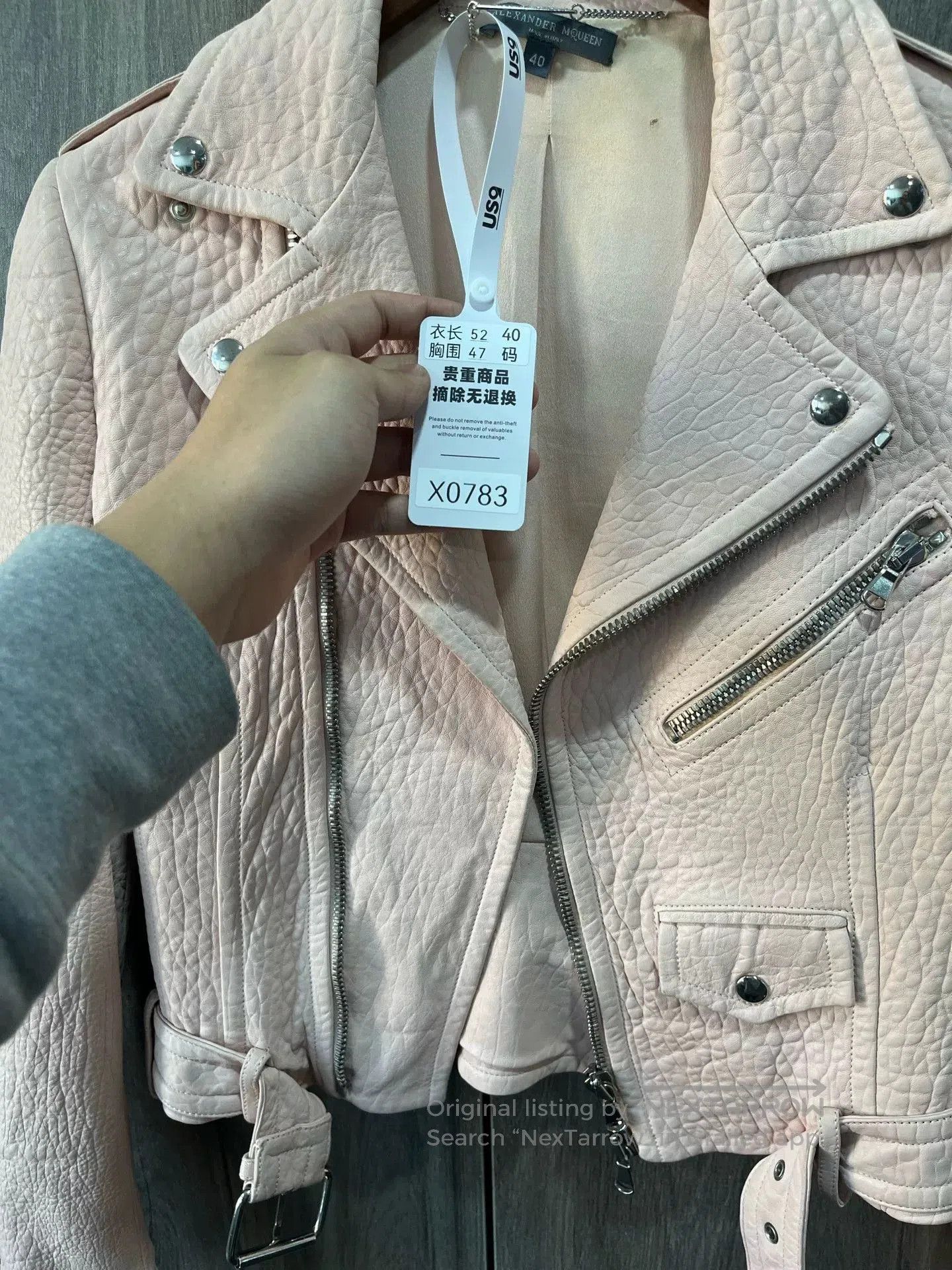 Alexander McQueen Alexander McQueen Pink Embossed Biker Jacket. Size S / US 4 / IT 40 - 8 Thumbnail
