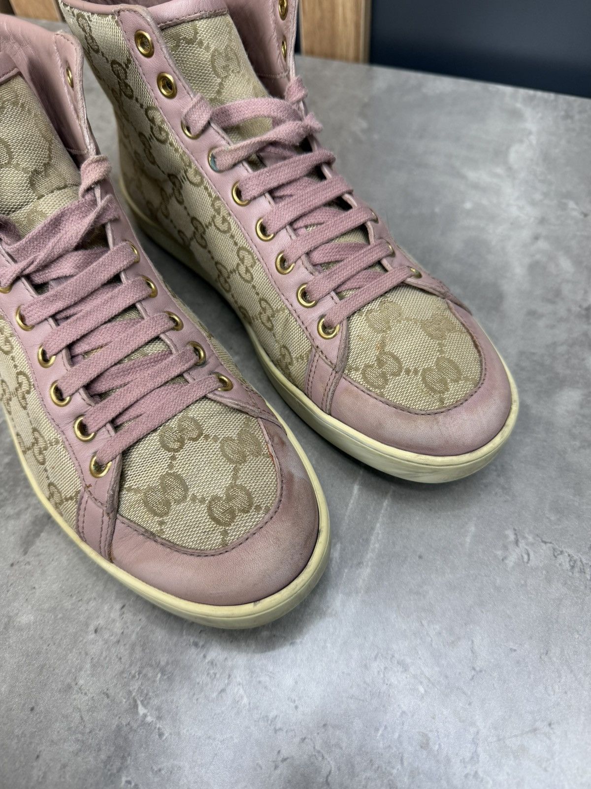 Gucci Gucci GG Monogram High Top Sneakers Pink Canvas Women Size US 8 / IT 38 - 3 Thumbnail