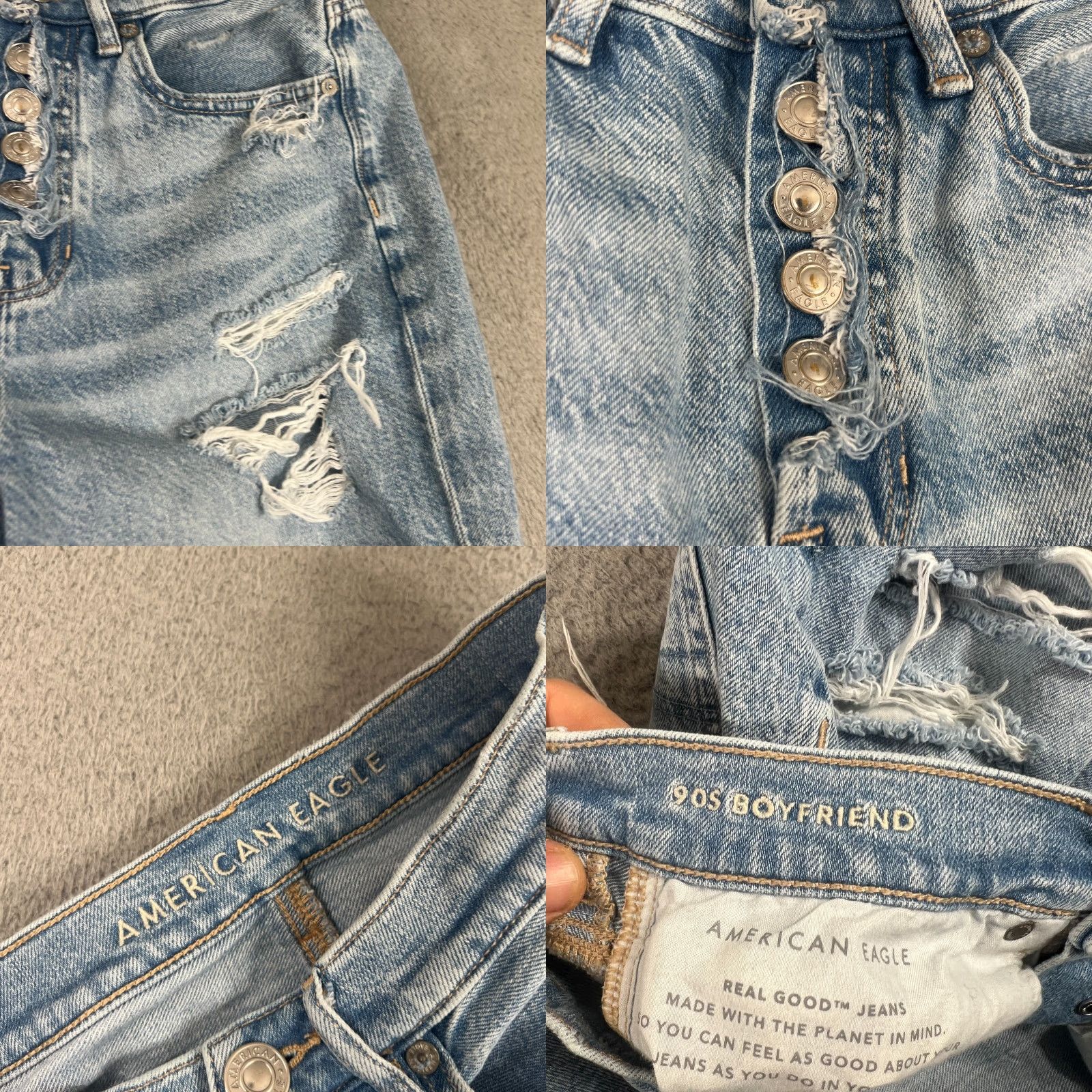 American Eagle Outfitters American Eagle Jeans Womens 2 90s Boyfriend Distressed Mid Rise Light Wash Blue 28 in Regular 5-Pocket Design Denim Cotton Blend Zip Belt Loops Size 26" / US 2 / IT 38 - 8 Thumbnail