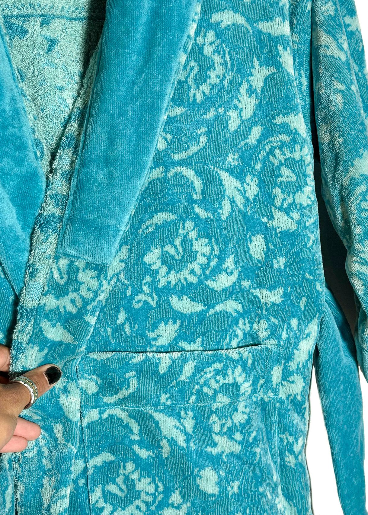 Versace Versace Turquoise Blue Barocco Jacquard 90s Logo Bathrobe Size ONE SIZE - 3 Thumbnail