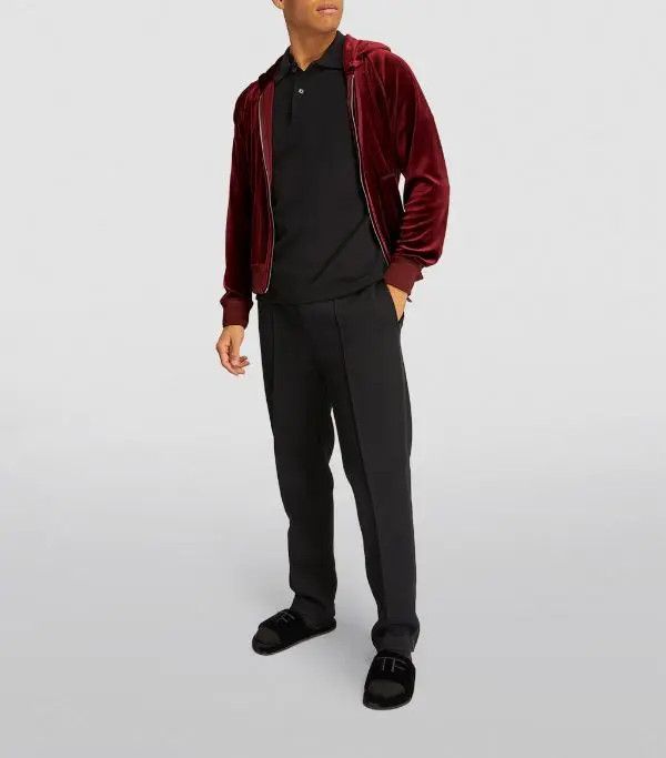 Tom Ford o1w1db10225 TFJ327 Velvet Zipped Hoodie in Red Size US L / EU 52-54 / 3 - 4 Thumbnail