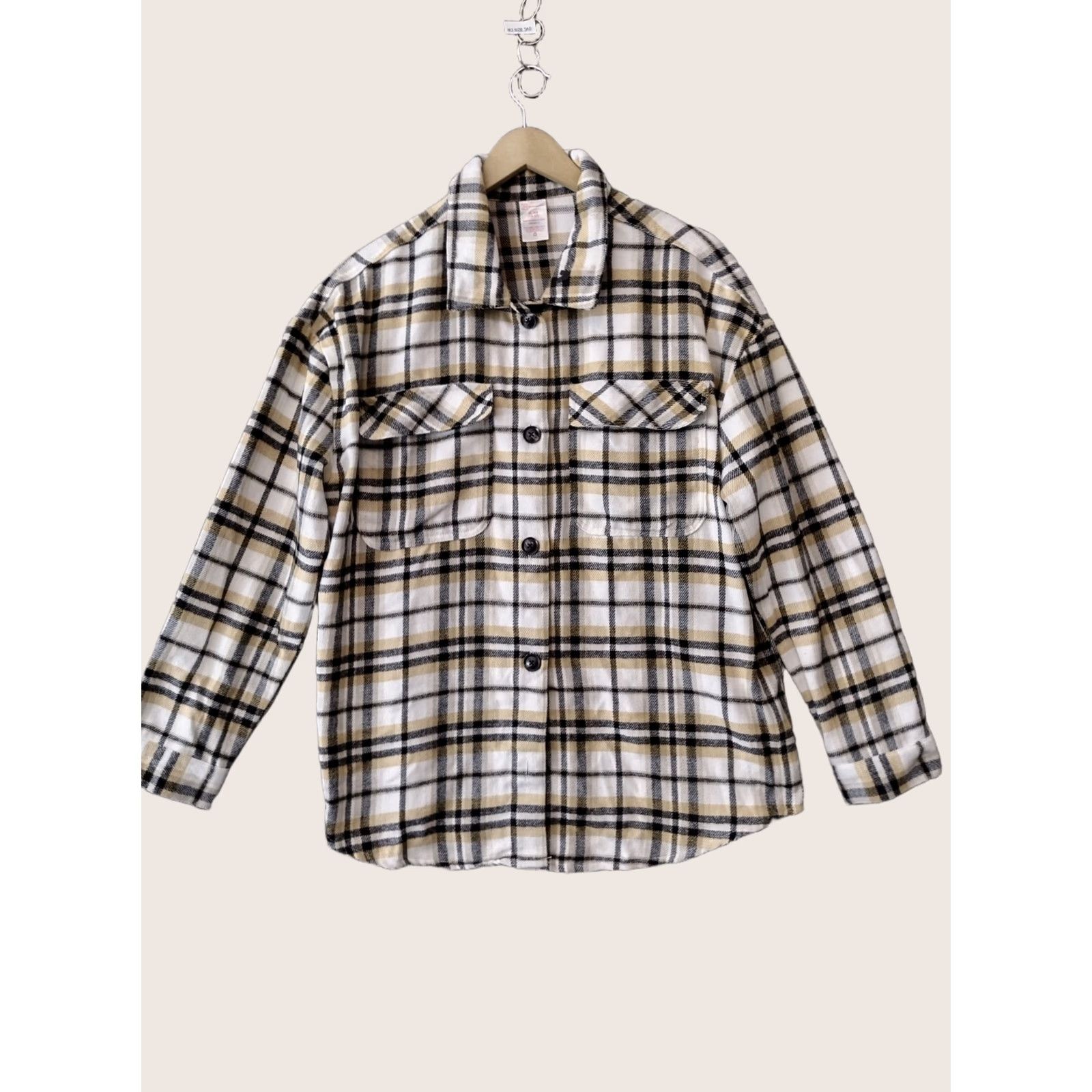 Vintage No Boundaries Shacket Plaid Brown XL Juniors womens Shacket Casual Plaid 15-17 Button Pocket Collared Flannel Polyester" Size XL / US 12-14 / IT 48-50 - 1 Thumbnail