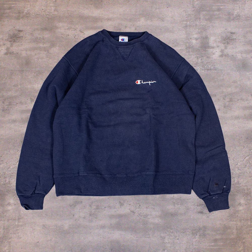 Champion × Vintage Vintage 1990s Champion Script Logo Navy Crewneck Sweater Size US M / EU 48-50 / 2 - 1 Thumbnail