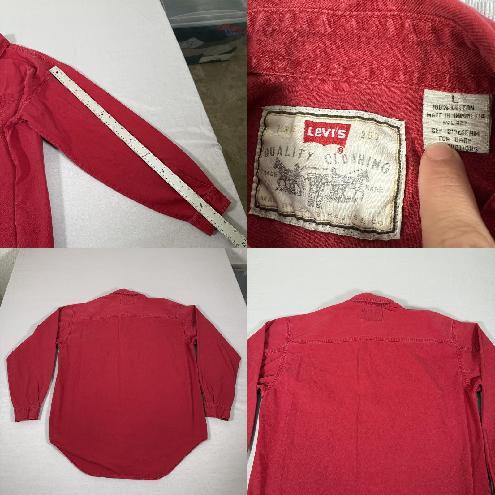 Levi's VINTAGE Levi's Shirt Mens Large Red Denim Button-Up Western Cowboy Cotton Size US L / EU 52-54 / 3 - 8 Thumbnail