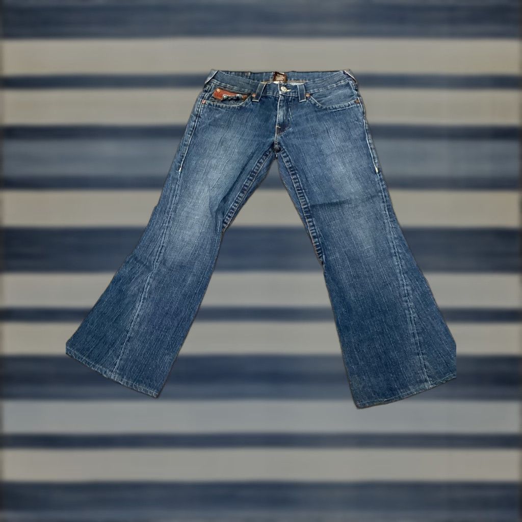 True Religion True Religion World Tour Men's Flared Jeans Size 33 Blue Cotton Distressed Size US 33 - 1 Thumbnail