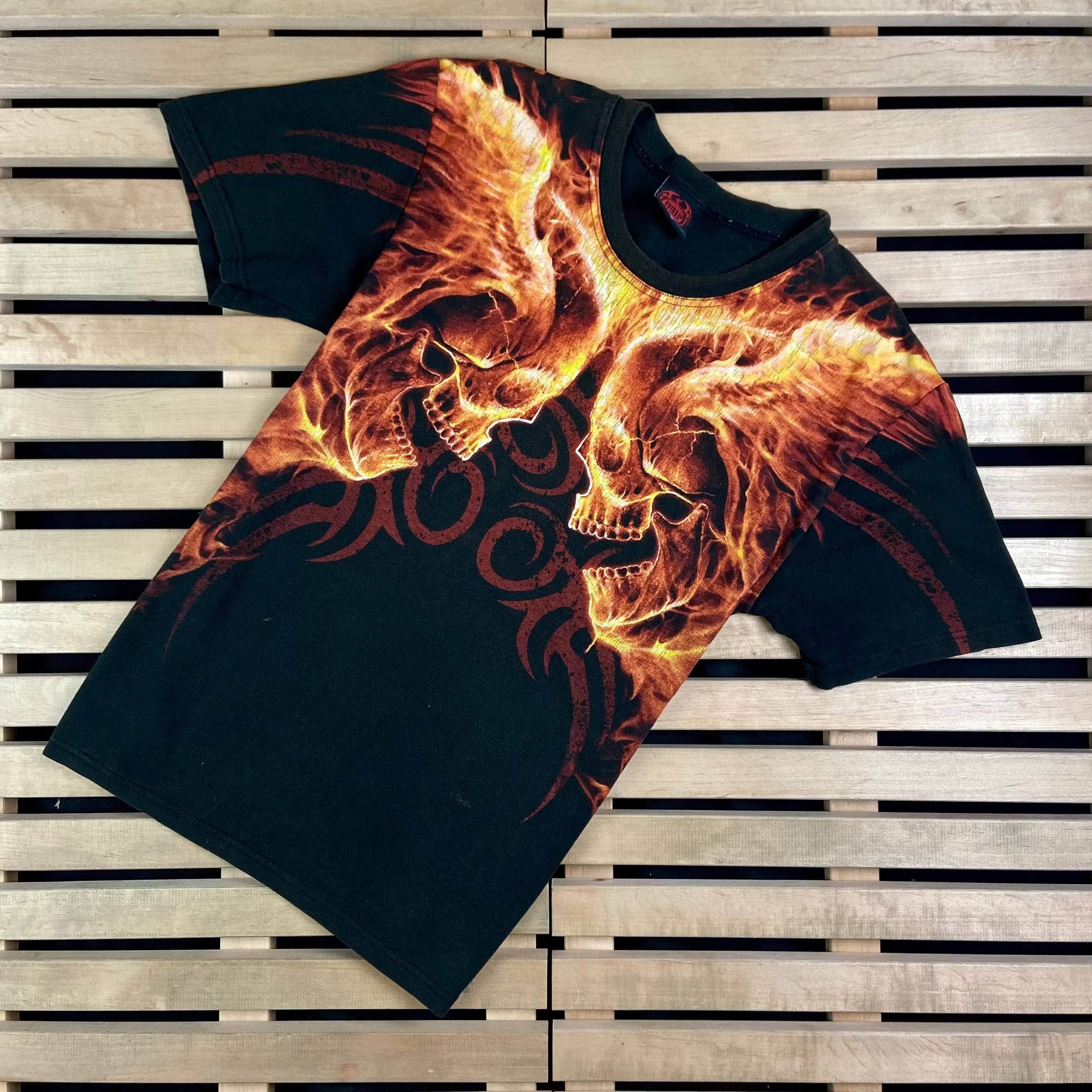 Band Tees × Vintage Mens Vintage T Shirt Spiral Skulls Size M Back Print Size US M / EU 48-50 / 2 - 1 Thumbnail