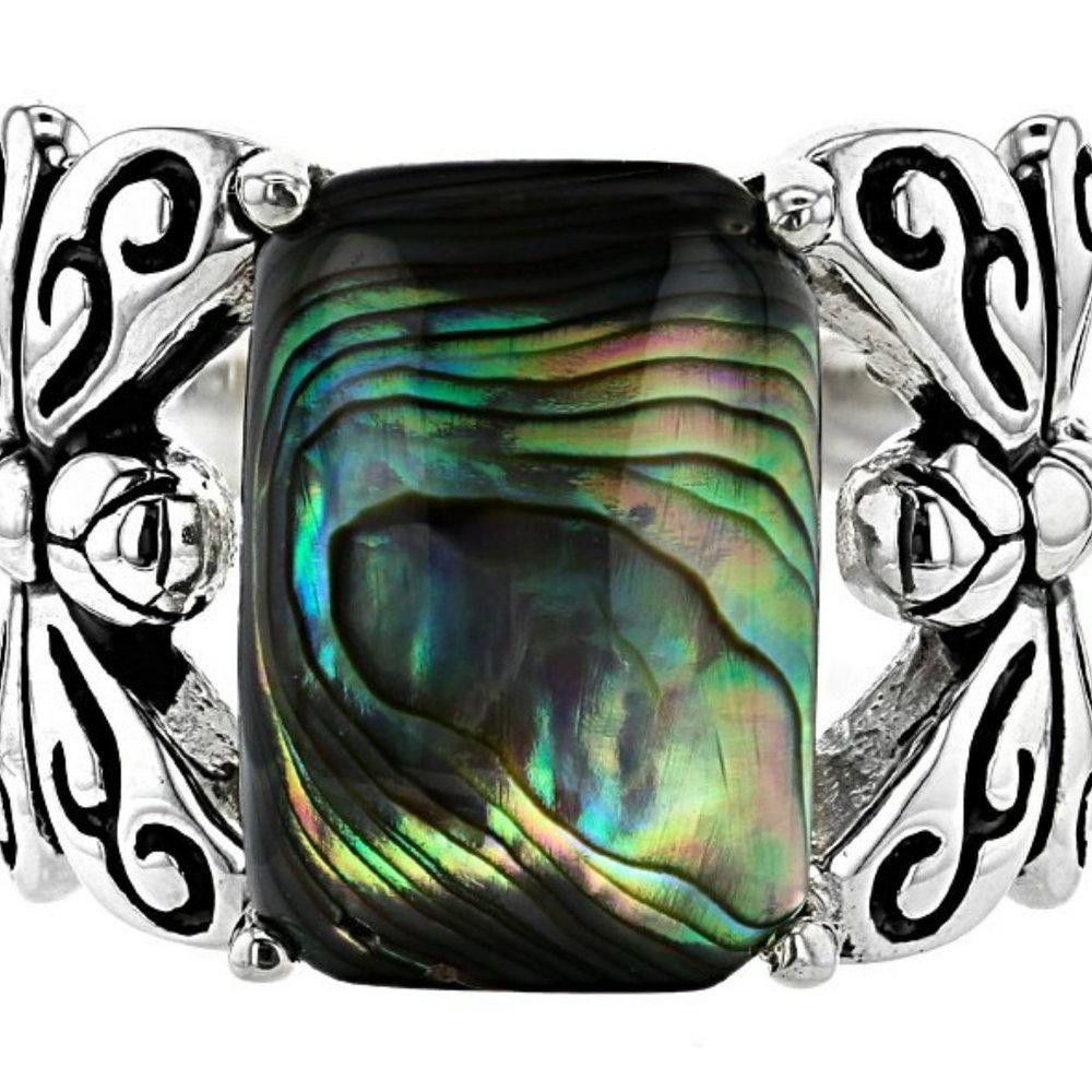 Designer Distressed Colorful Butterfly Antique Silver Ring - Size 8 Size ONE SIZE - 2 Thumbnail