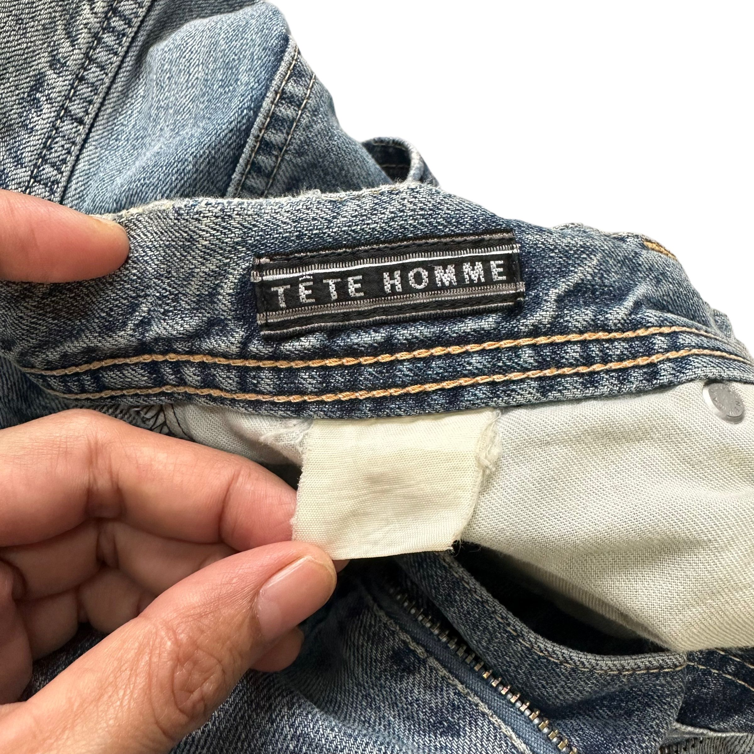 Issey Miyake TRASHED🔥 TETE HOMME LIGHT WASH STUDDED DENIM PANT #7798-176 Size US 31 - 9 Thumbnail