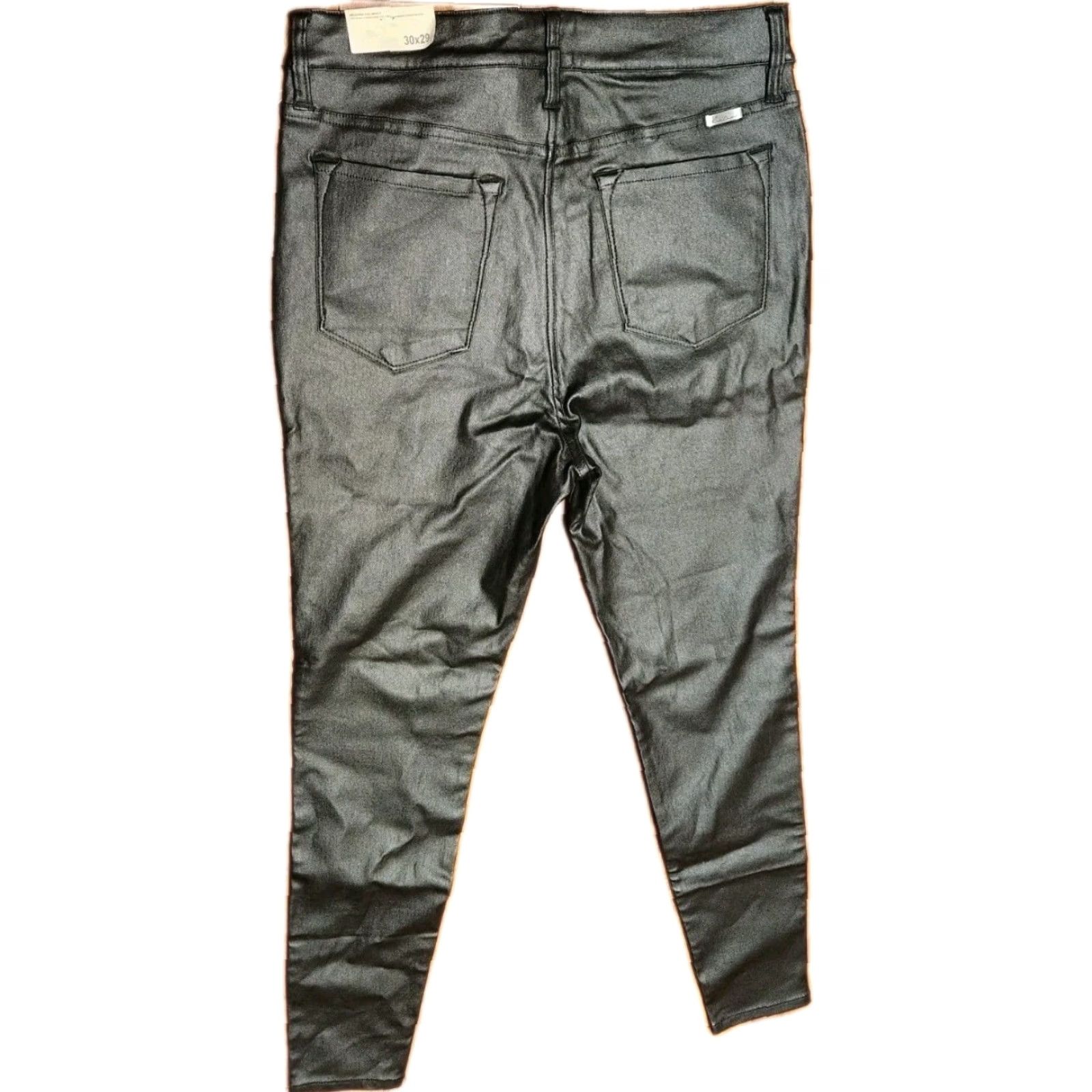 Vintage KanCan Pants Womens 30x29 Black Faux Leather Skinny High Rise Rayon NEW NWT Size 30" / US 8 / IT 44 - 2 Thumbnail