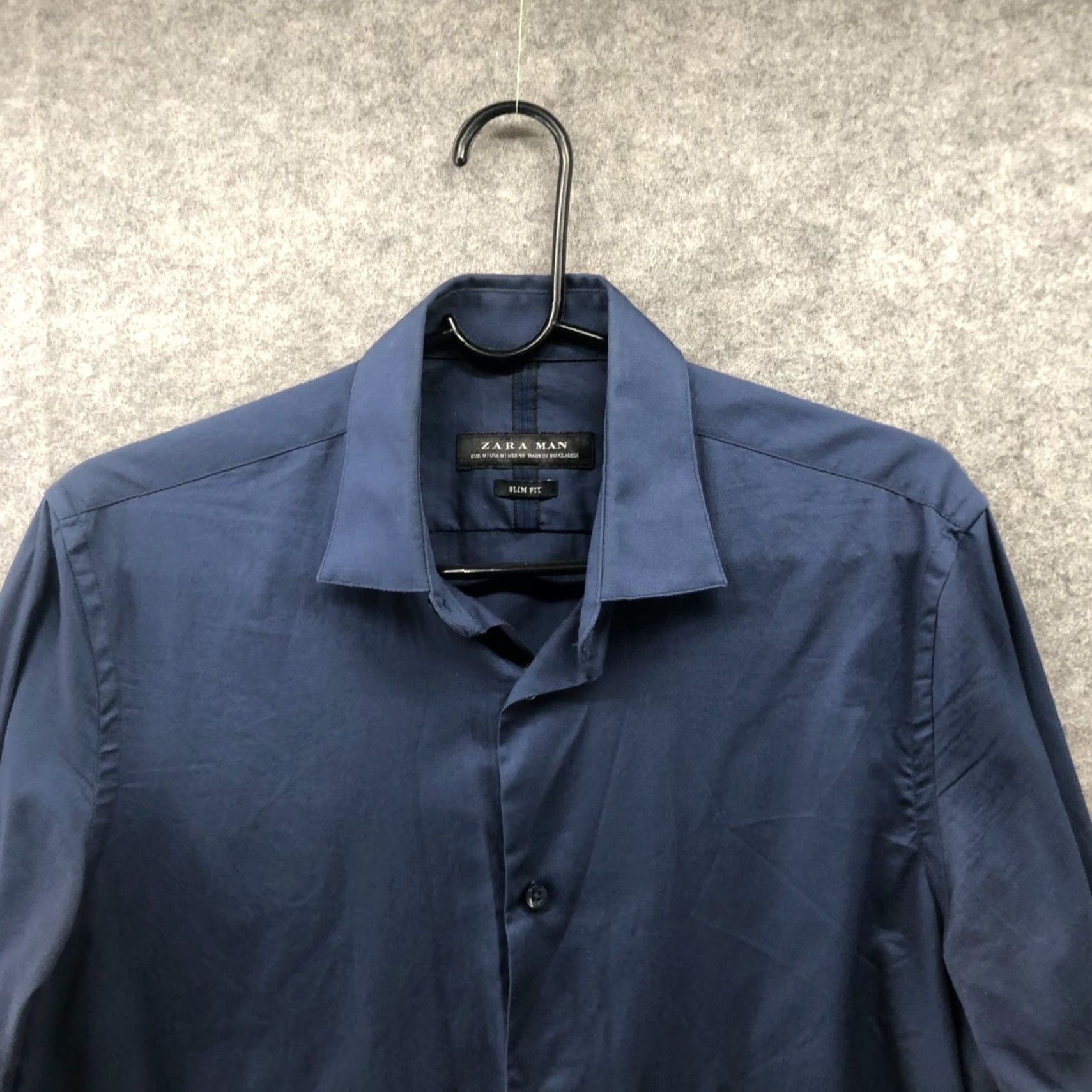 Zara Zara Dress Shirt Mens M Navy Blue Slim Fit Cotton Button-Up Long Sleeve Shirt Size 40R - 3 Thumbnail