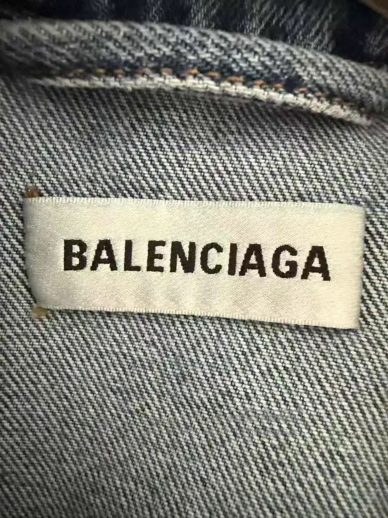 Balenciaga Balenciaga Blue Distressed Fringe Collar Embroidered Logo Size L / US 10 / IT 46 - 3 Thumbnail