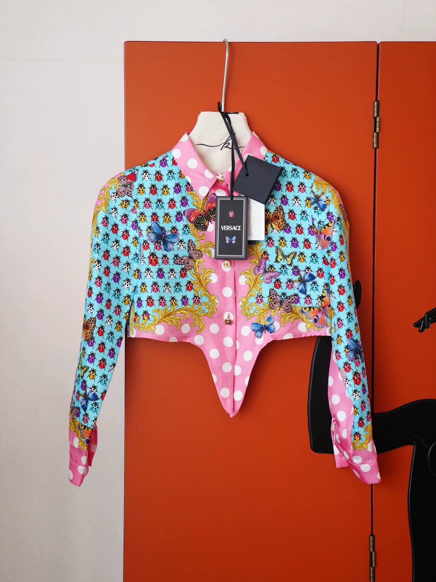 Versace VERSACE Ladybug Butterfly Silk Short Shirt 1995 Vtg Medusa Size XXS / US 00 / IT 34 - 9 Thumbnail