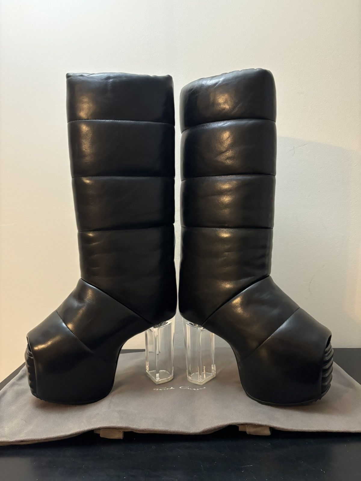 Rick Owens Rick Owens Padded Pull On Leather Platform Boots Black Size US 7 / IT 37 - 4 Thumbnail