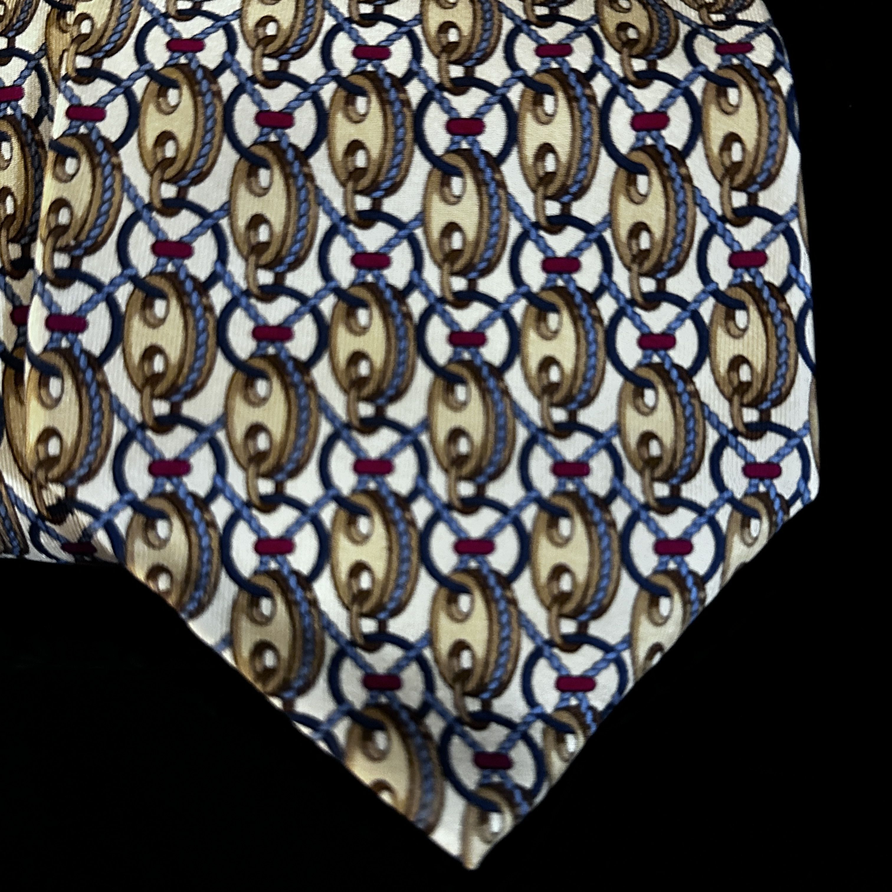 Gucci Gucci Gold Silk Tie Link Chain EUC Neckwear White Baroque ro Size ONE SIZE - 2 Thumbnail
