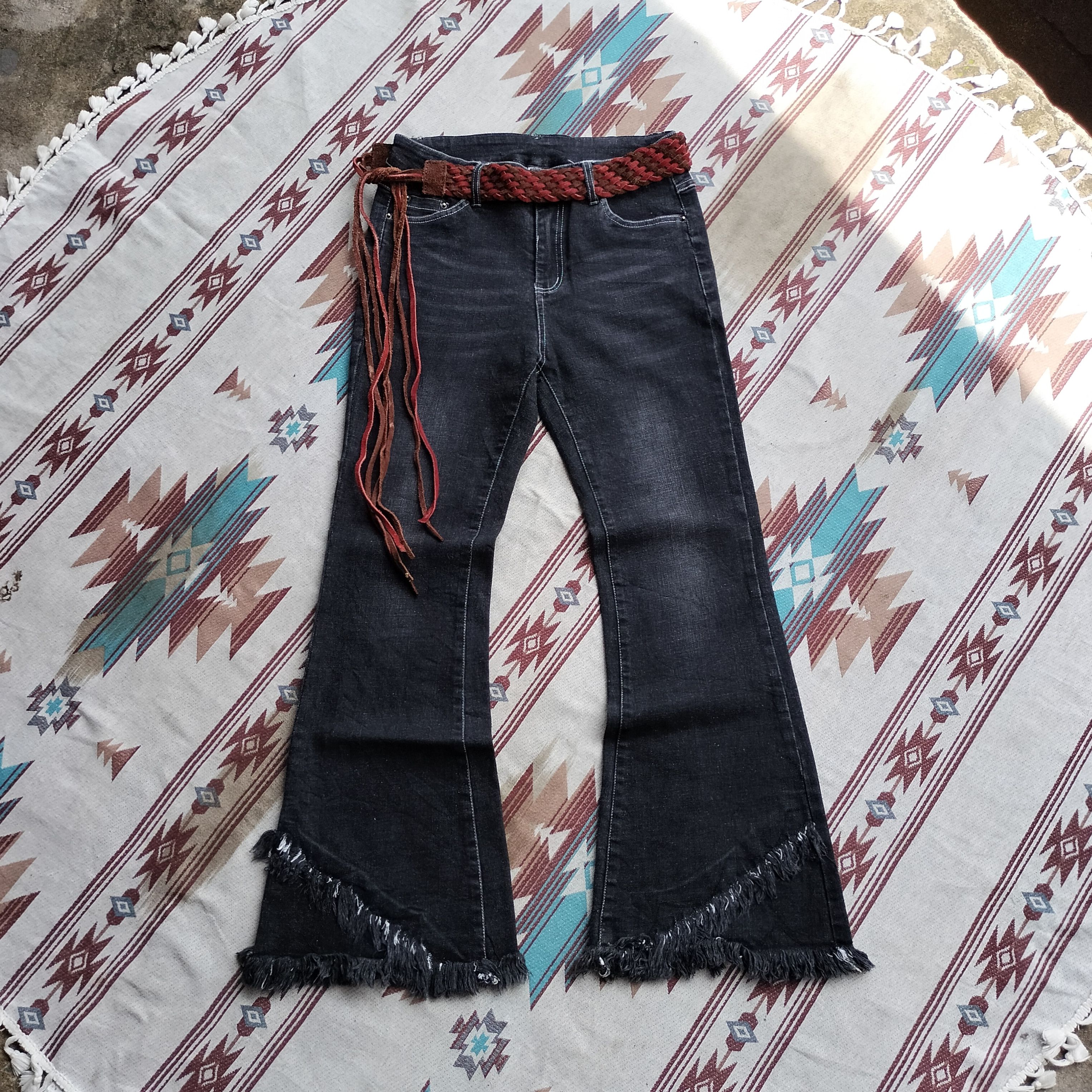 Tornado Mart rope suede belt tassel flare denim Size US 27 - 2 Thumbnail