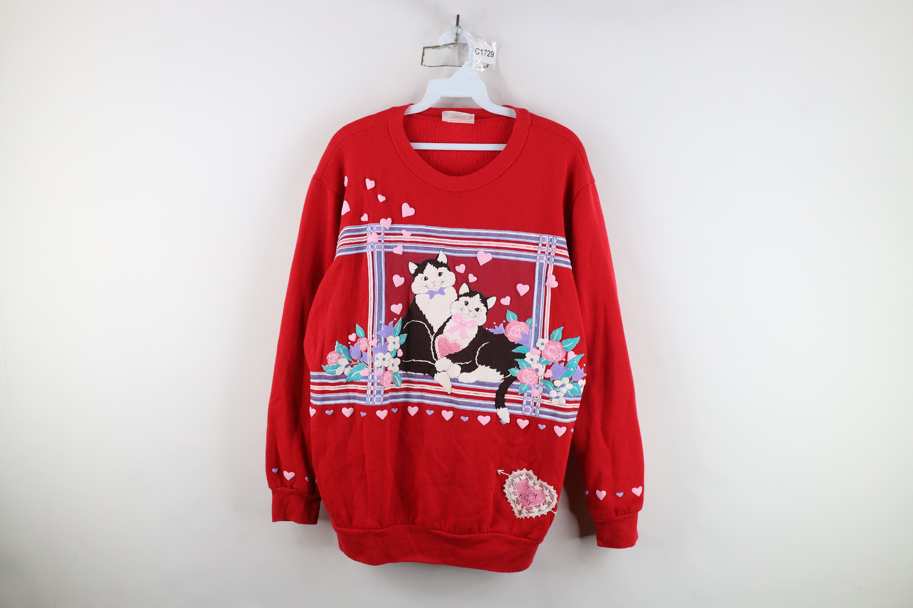 Vintage Vintage 90s Streetwear Cat Kitten Puff Paint Sweatshirt USA Size M / US 6-8 / IT 42-44 - 1 Thumbnail