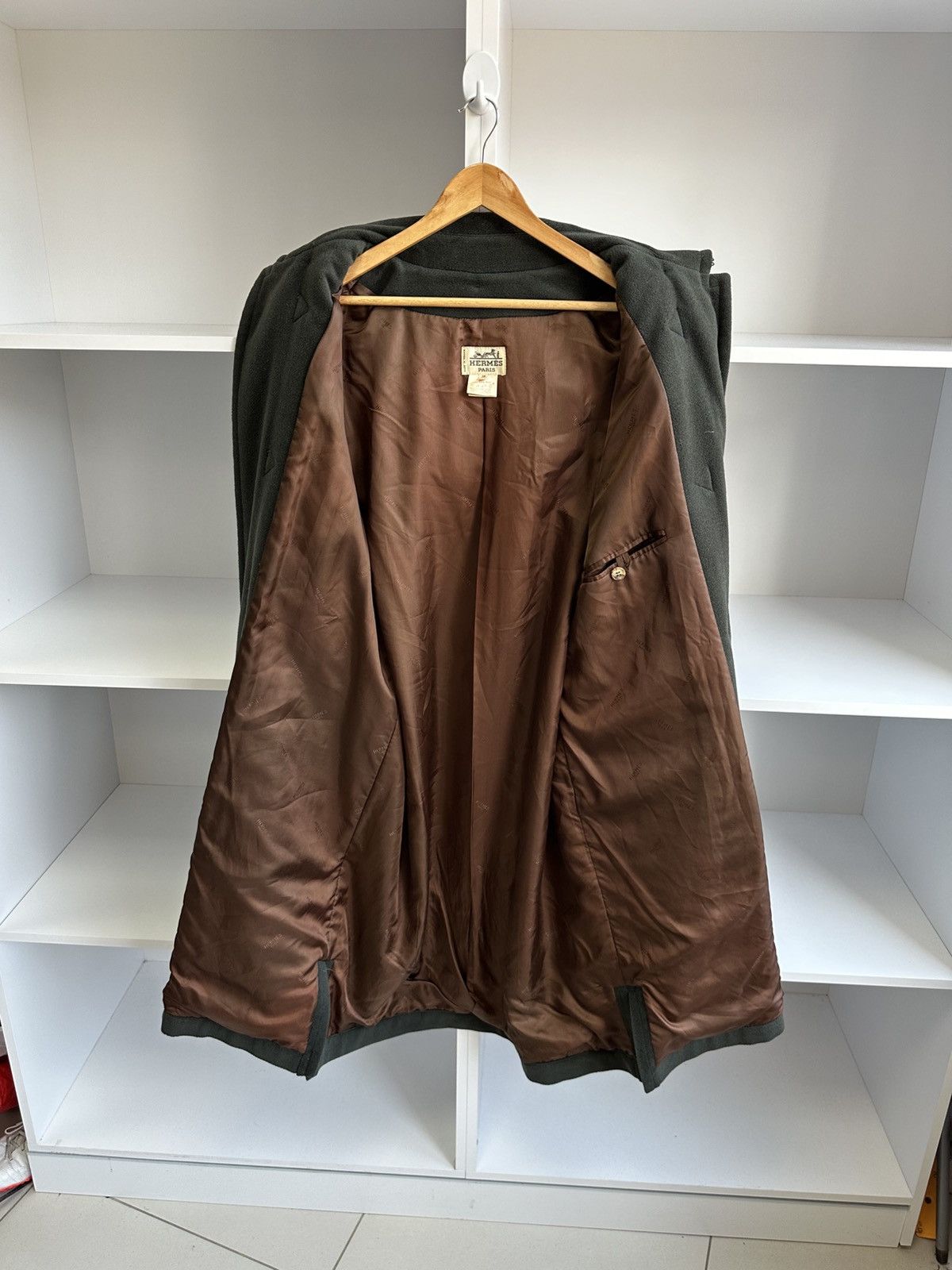 90's] Old Hermès Paris Dark Brown Polyamide Duffle Coat Size.54