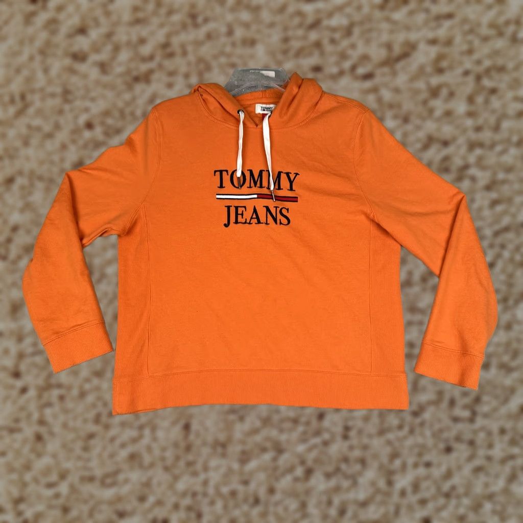 Tommy Hilfiger Tommy Jeans Sweater Hoodie Womens L Orange Logo Hooded Top Size L / US 10 / IT 46 - 1 Thumbnail