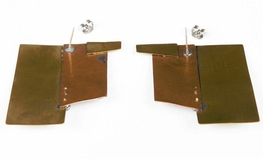 Handmade Brutalist Hand Made Brass Copper Hematite Ball Bead Earrings Size ONE SIZE - 5 Thumbnail