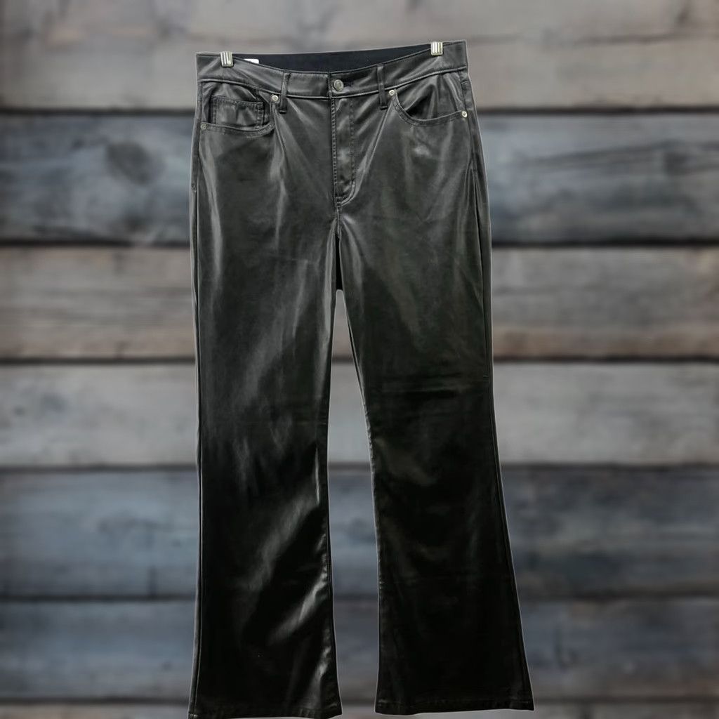 Gap VINTAGE Gap 70s Flare High Rise Faux Leather Pants Womens 14 Black Stretch Rock Pants Size 36" / US 14 / IT 50 - 1 Thumbnail