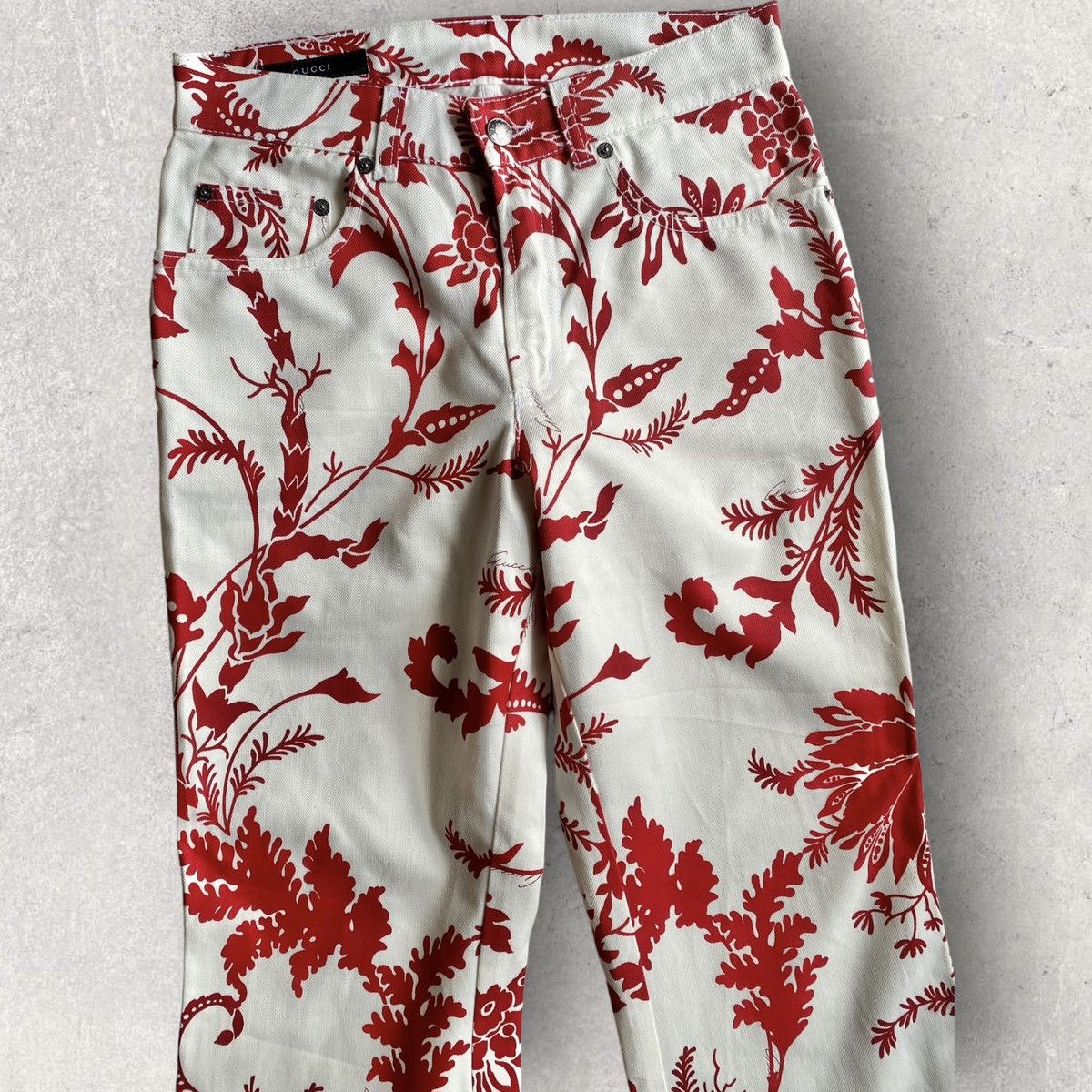 Gucci SS 2000 Floral Print Flare Denim Jeans Size 28" / US 6 / IT 42 - 2 Thumbnail