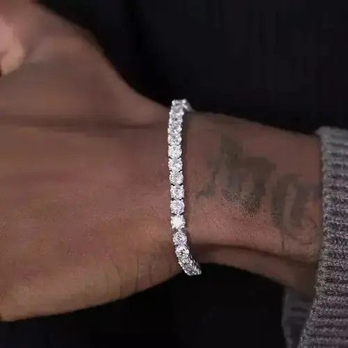 Jewelry Cubic Zirconia Crystal Chain Bracelet in Silver, Men's