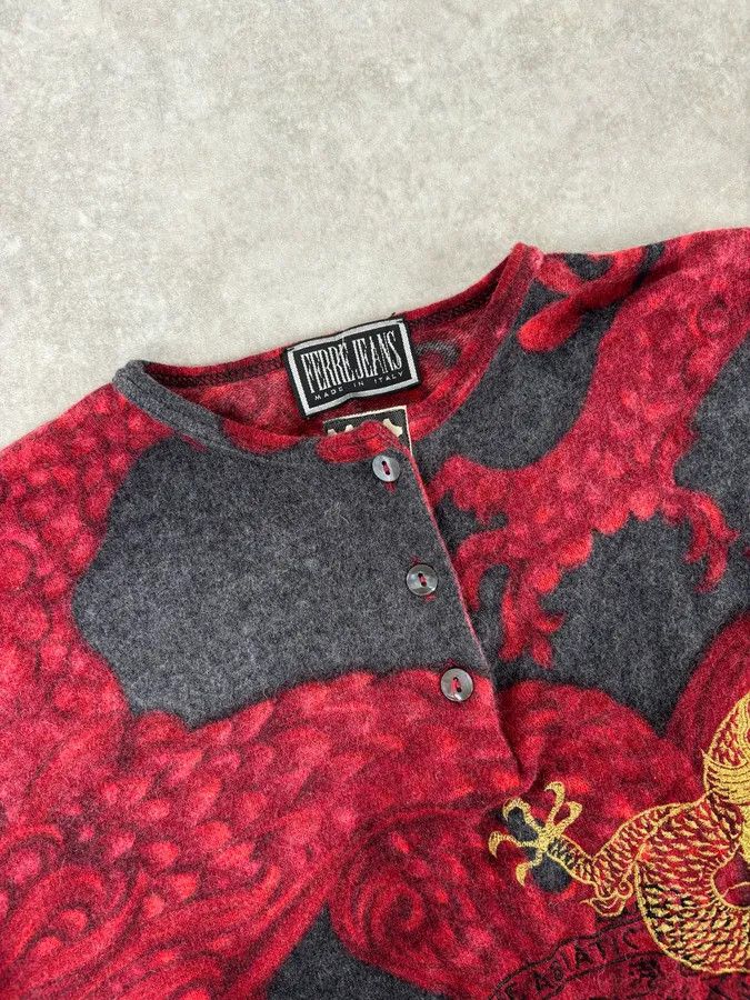 Gianfranco Ferre 2000s Gianfranco Ferre Dragon Red Black Henley Longsleeves Size US S / EU 44-46 / 1 - 4 Thumbnail