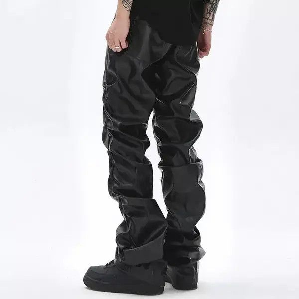 VIBE Loose Ruched Casual Pu Leather Pants Streetwear Punk Rock Size US 32 / EU 48 - 4 Thumbnail