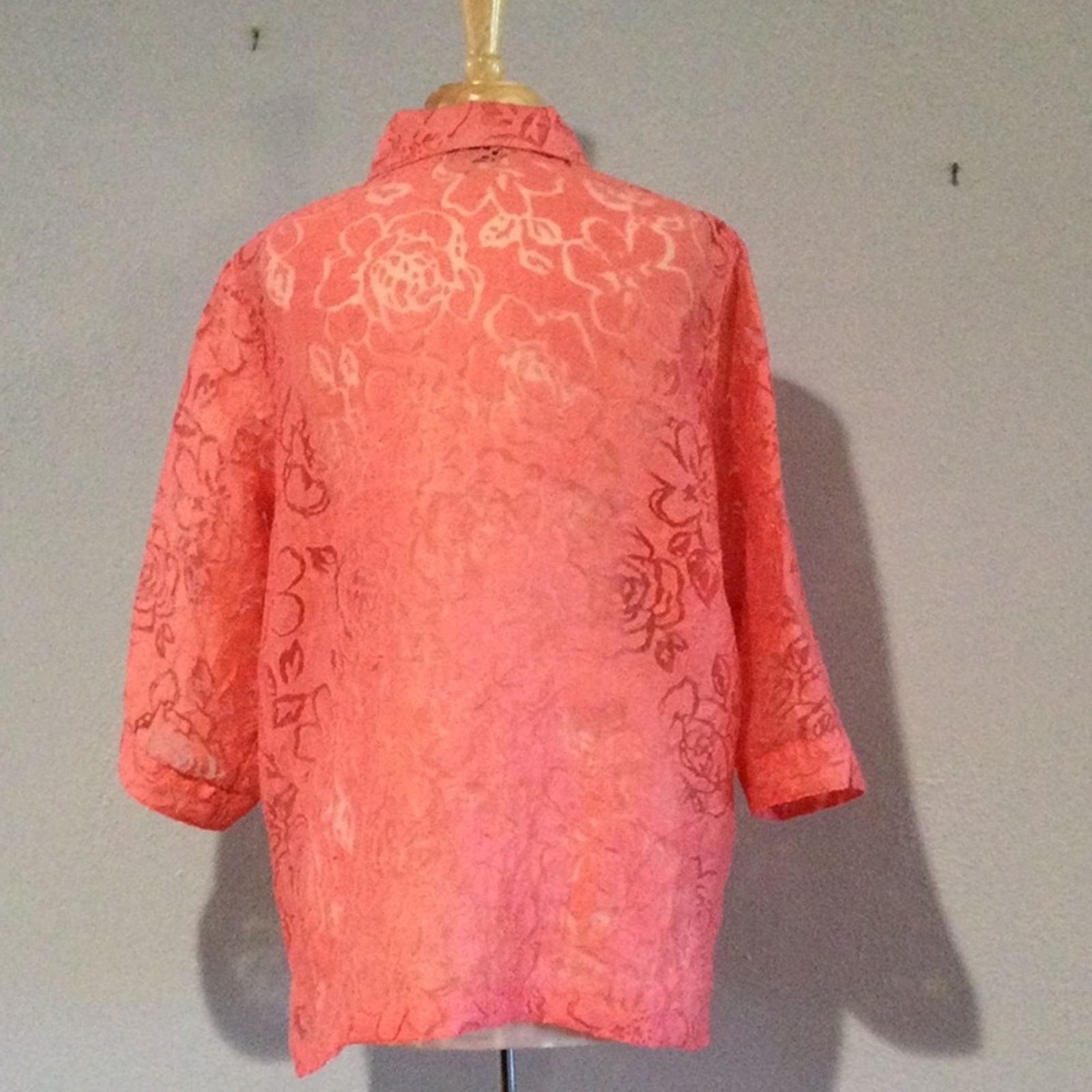 Other Allison Daley Pink Sheer Button Front 3/4 Sleeve Blouse 18 Size XXL / US 16-18 / IT 52-54 - 8 Thumbnail