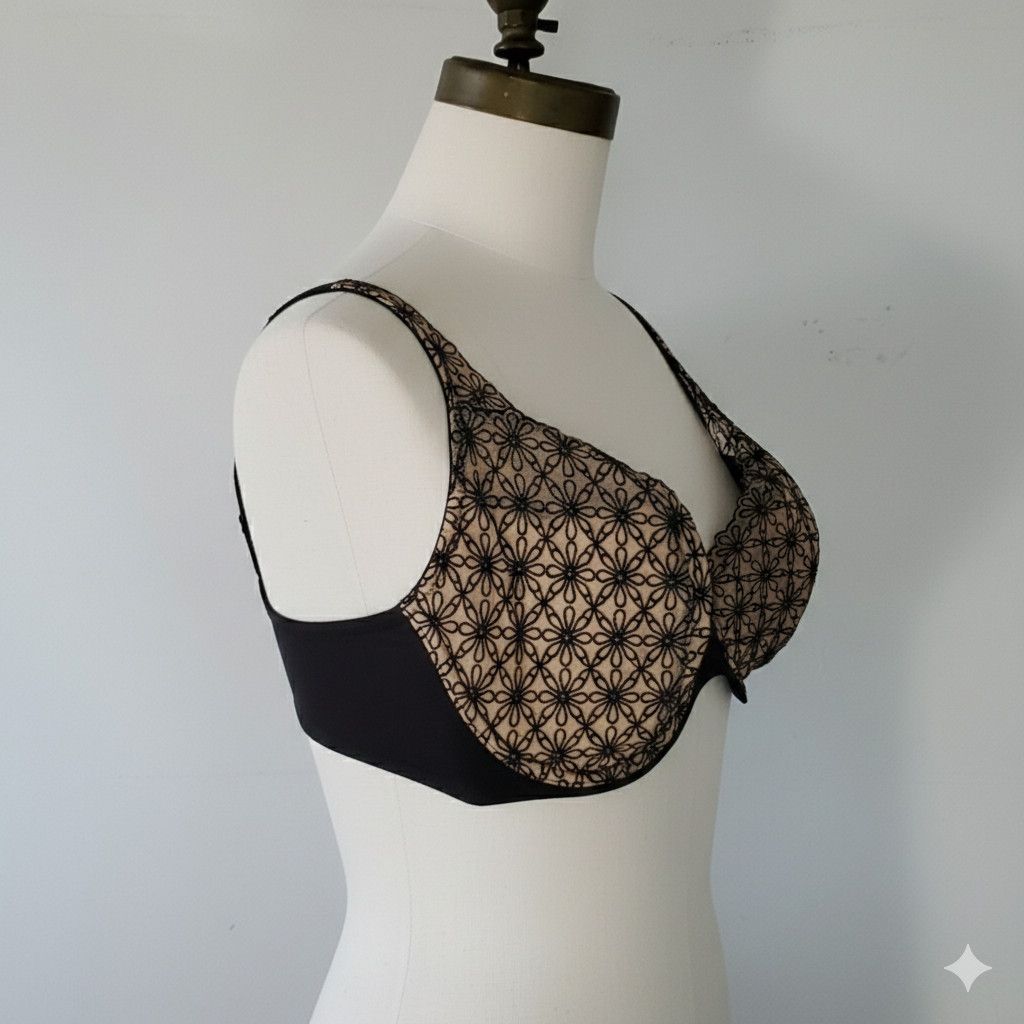 Other Vassarette 42C Bra NWT Black Beige Floral Full Coverage Ligh Size ONE SIZE - 4 Thumbnail