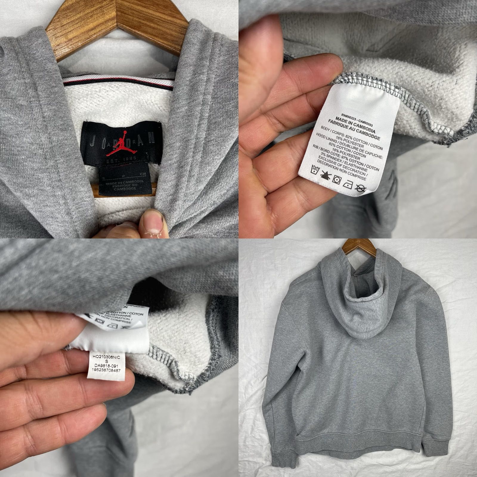 Jordan Brand Air Jordan Hoodie Mens Small Gray Nike Essentials Pullover Sweatshirt Embroidery Size US S / EU 44-46 / 1 - 8 Thumbnail