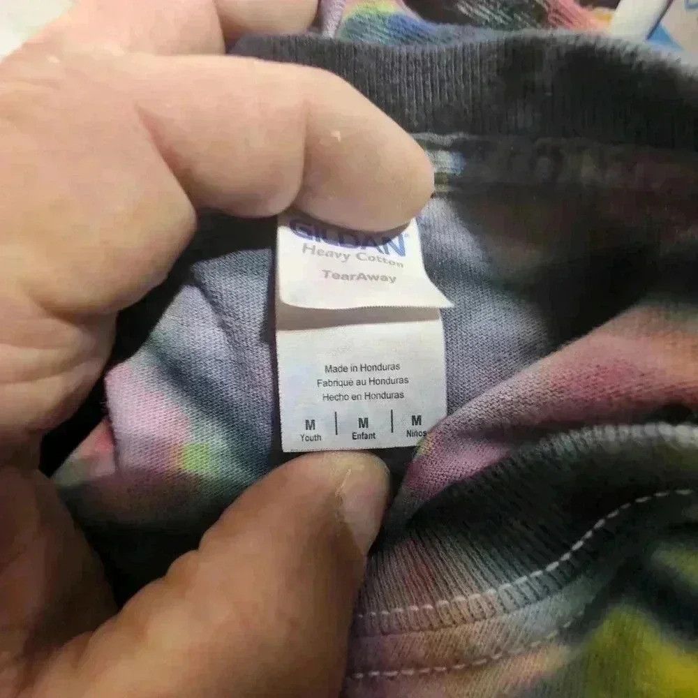Gildan Custom tie-dyed Tshirt Purple, Red, Blue and Yellow sz M Size US M / EU 48-50 / 2 - 3 Thumbnail