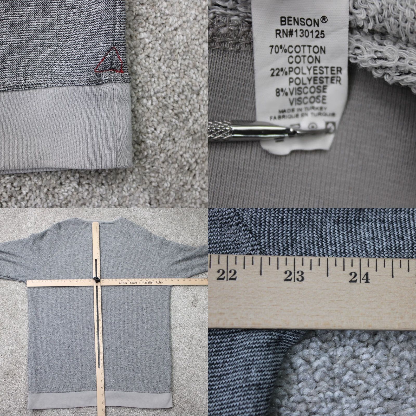 Henson Benson Mens XL Gray Knit Sweatshirt Pullover All Seasons 70% Cotton 22% Polyester 8% Viscose Crew Neck Sweatshirt Size US XL / EU 56 / 4 - 8 Thumbnail