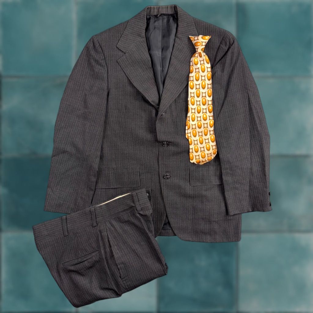 Vintage 1960s 1950s VTG Mens 2 PC Suit 38 Jacket Coat Pants Gray Union Wool Rockabilly Size 38R - 1 Thumbnail