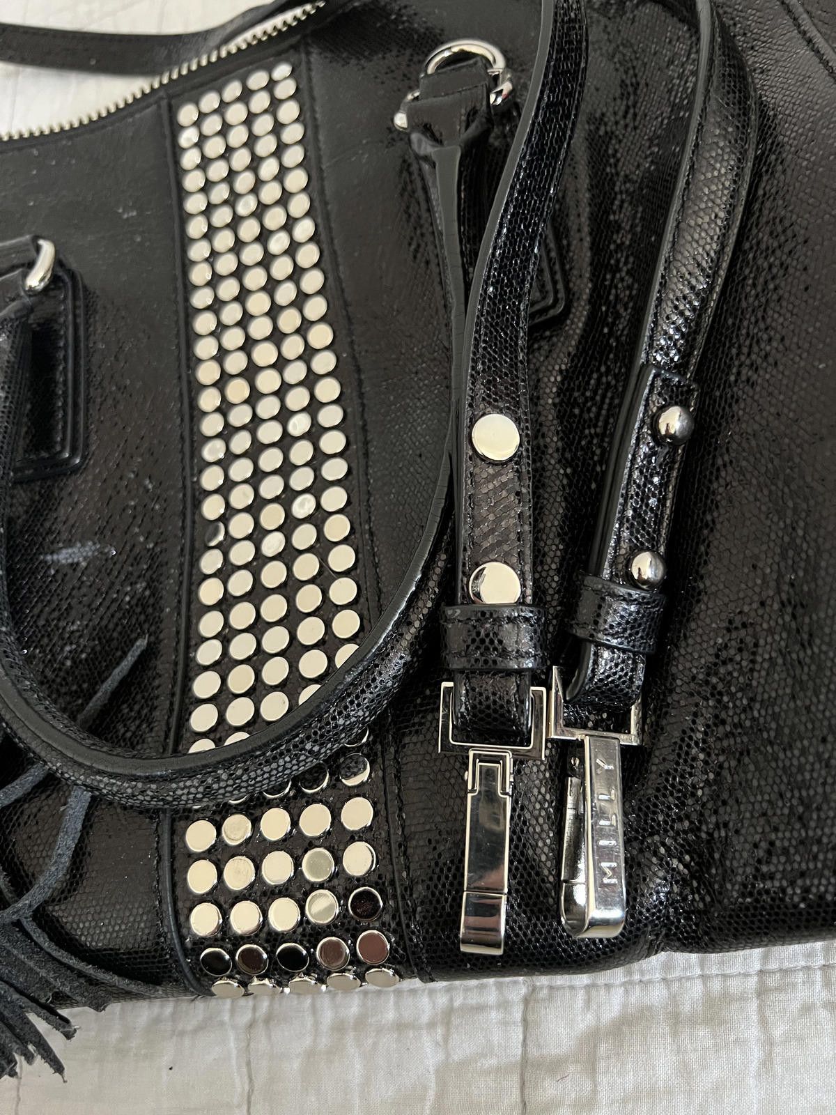 MILLY Milly Black Studded Pebbled Leather Tassel Tote Bag Size ONE SIZE - 6 Thumbnail