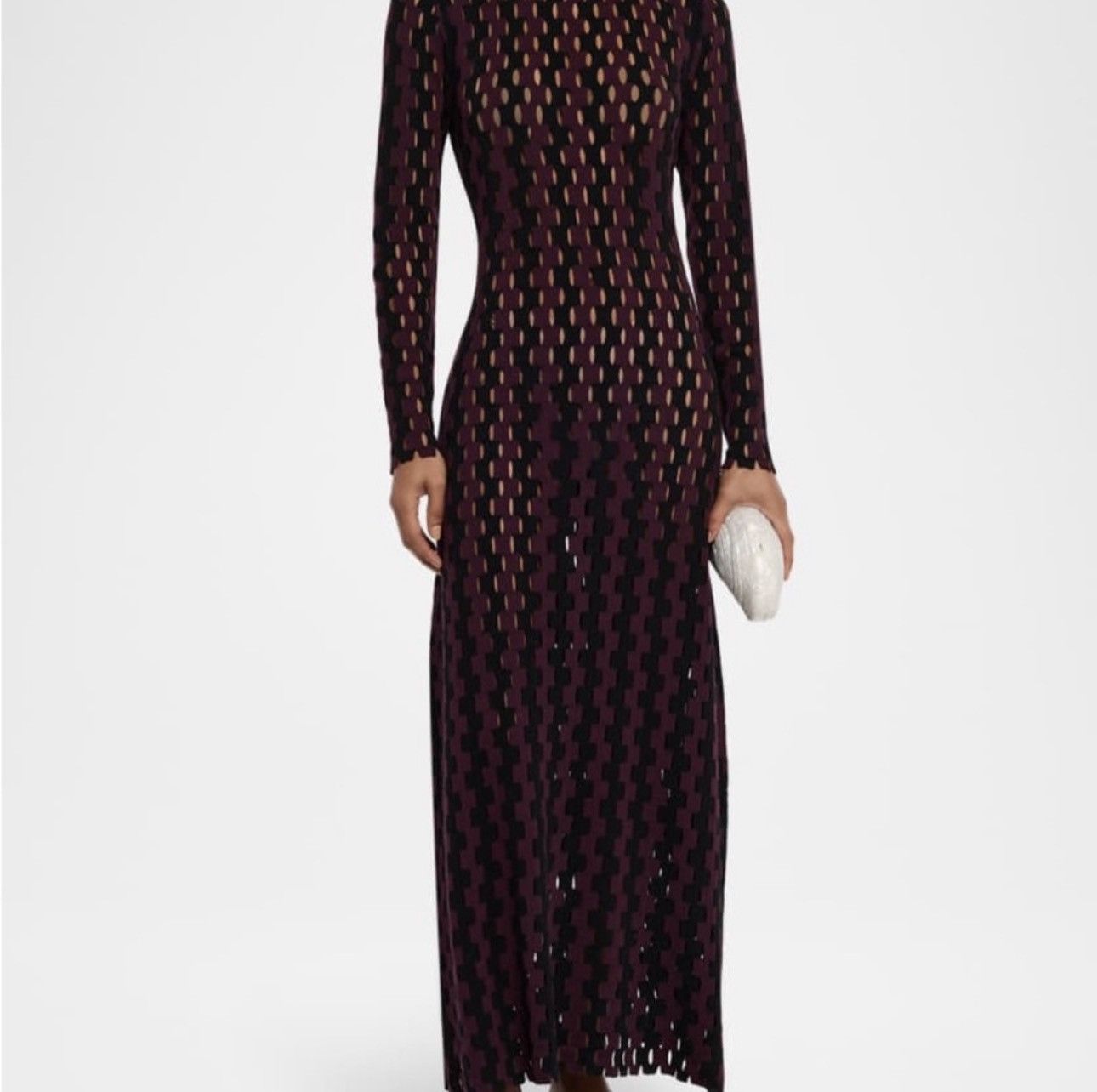 Zankov Natalie Two-Tone Open-Knit Long Sleeve Maxi Dress