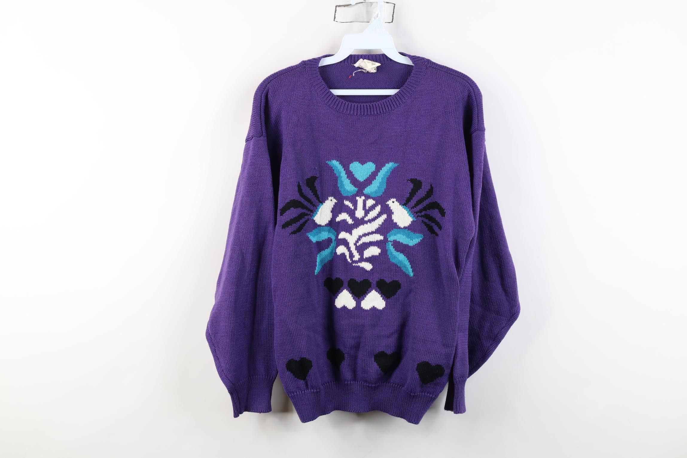 Vintage Vintage 90s Babydoll Fairy Kei Heart Bird Flower Sweater Size L / US 10 / IT 46 - 1 Thumbnail