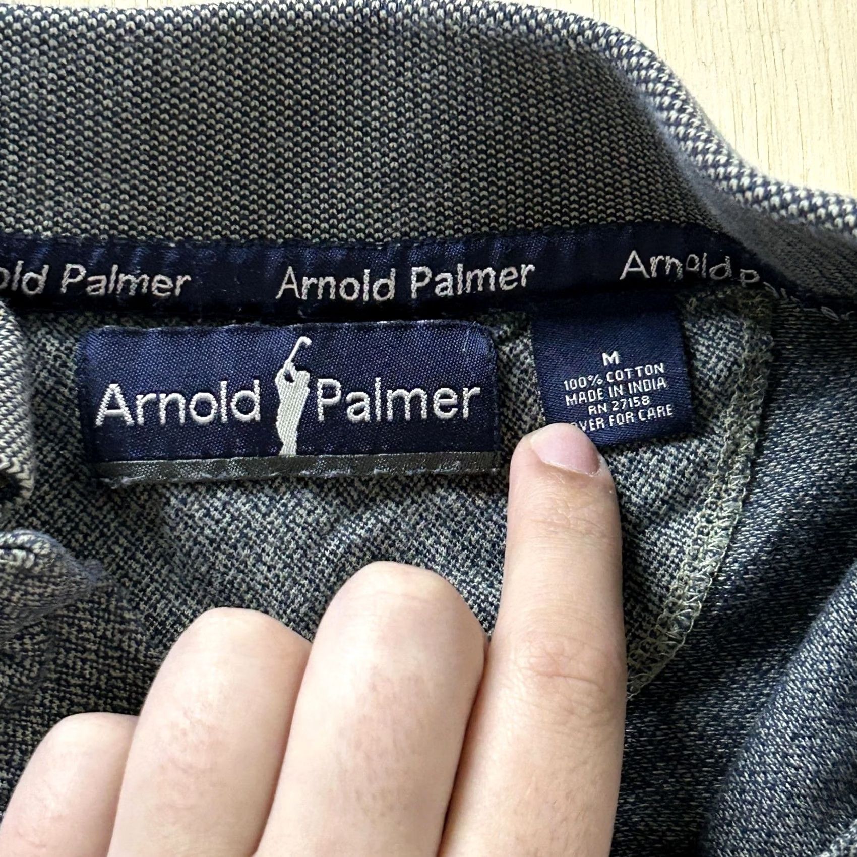 Vintage Arnold Palmer Polo Shirt Mens Medium Gray Herringbone Knit 100% Cotton Golf Size US M / EU 48-50 / 2 - 2 Thumbnail